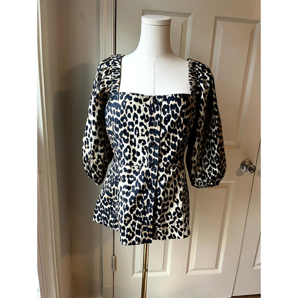 Ganni Tops - Ganni Leopard Puff Sleeve Poplin Top Sz 10/12